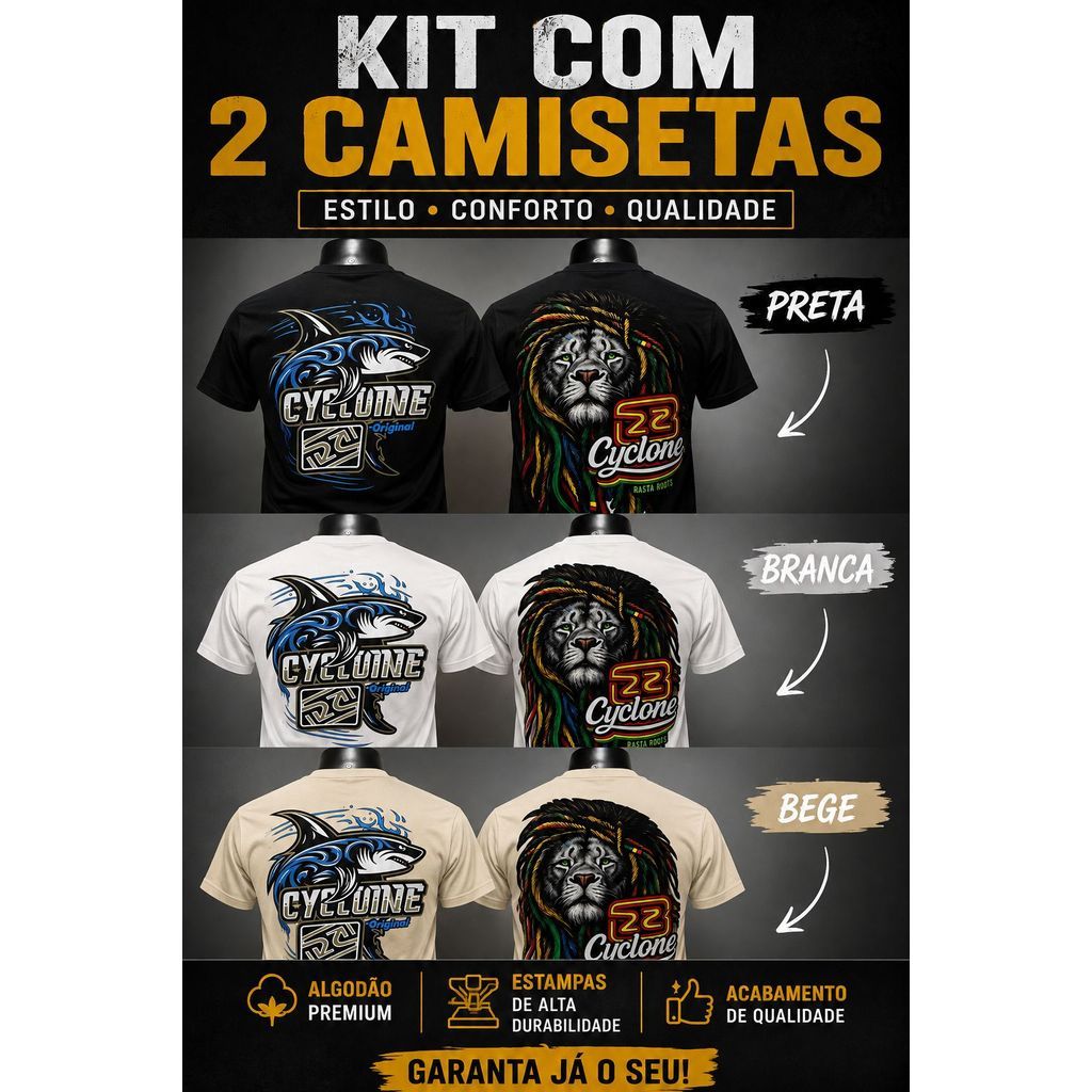 KitKIT 2 Camisa Cyclone Premium Masculina Algodão Estampa Exclusiva Lançamento envio rapido