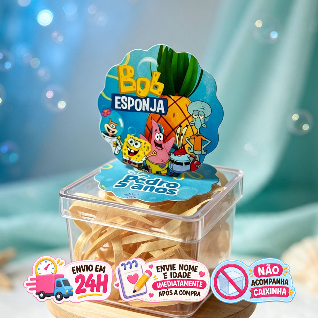 Aplique em Pé 3D Bob Esponja Personalizado Lembrancinha Festa Infantil Kit 10 a 50 unidades