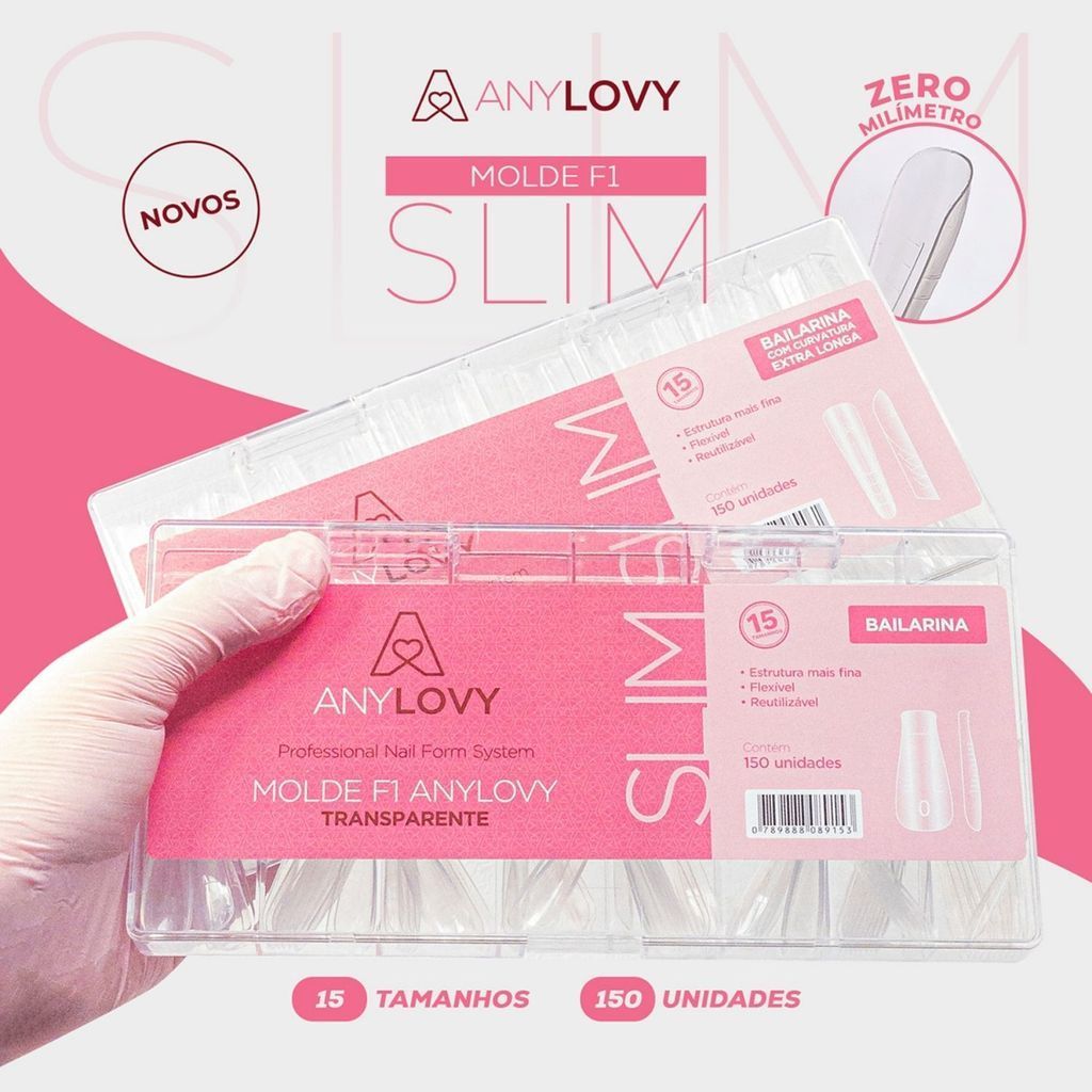 Molde F1 Slim Bailarina Com Curvatura Extra Longa Anylovy Zero Milímetro 150 Unidades — imagem 2 de 2