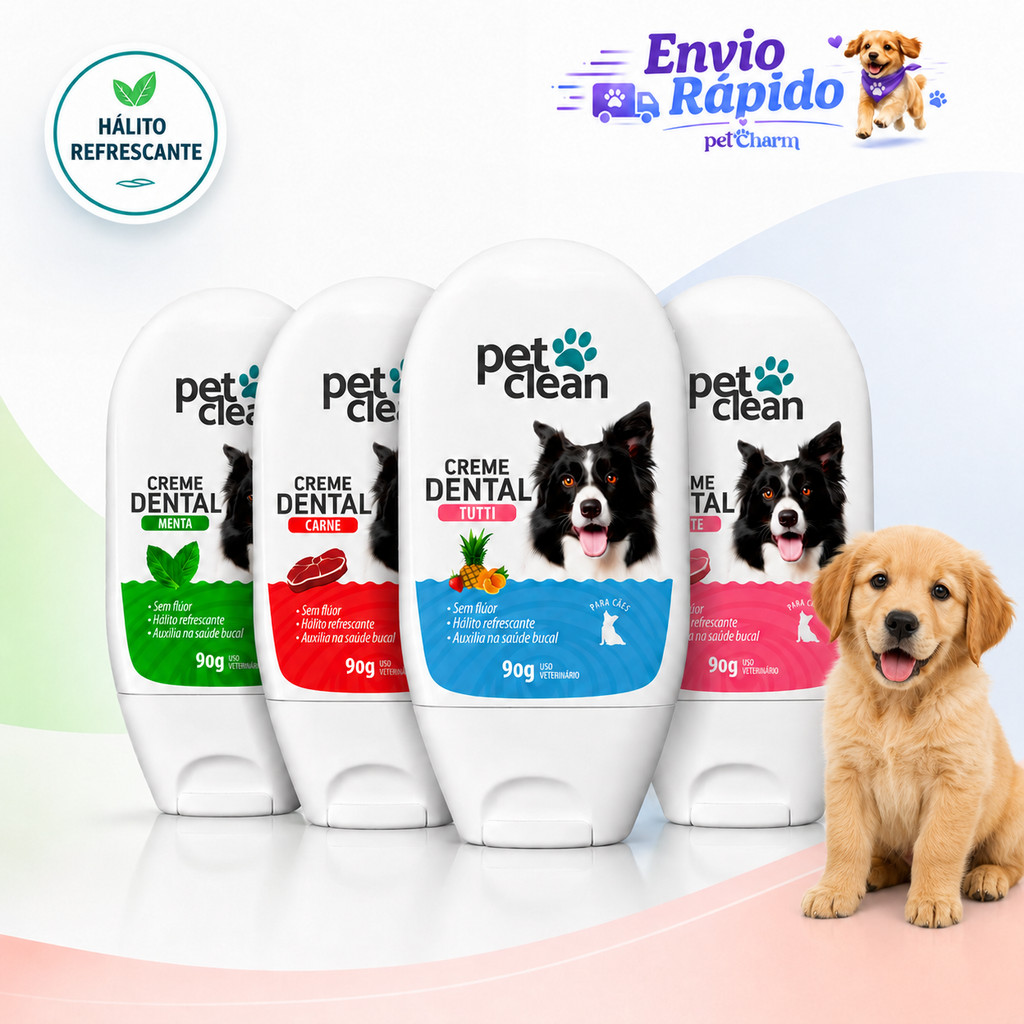 Pasta De Dente Para Cães Gatos Creme Dental Menta Morango Tutti-Frutti ou Carne 90g Pet Clean
