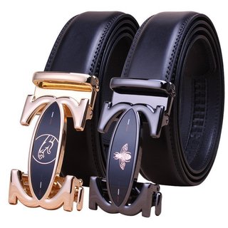 Cinto Masculino de Couro Genuíno NNT3 com Fivela Automática, Couro Bovino Puro, Cinto Casual para Negócios, Cinto Mascul