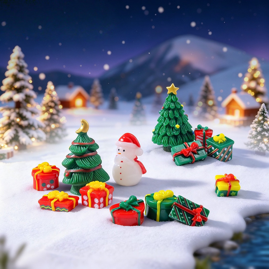 Mini Caixa de Presente de Natal Decoração Fofa Enfeite de Resina Miniatura Cenário Natalino DIY