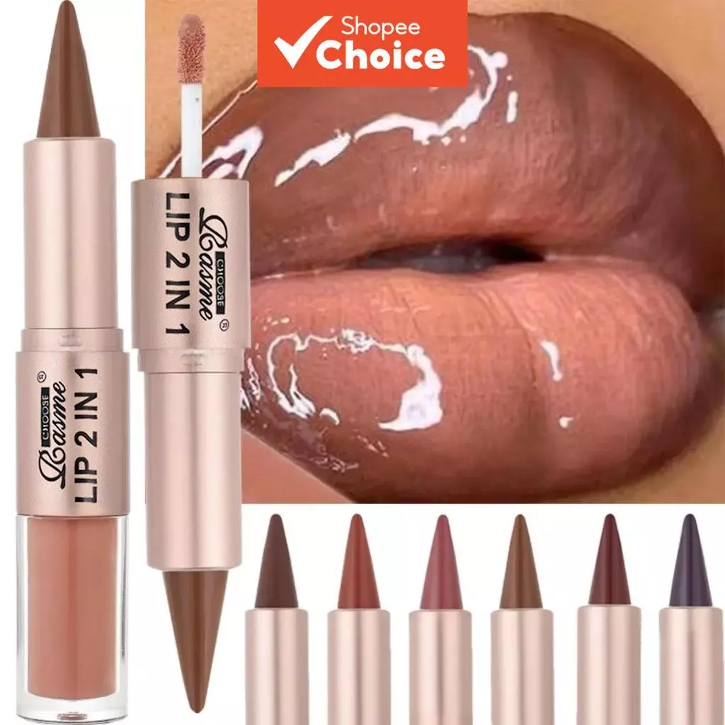 Lápis Labial 2 Em 1 Com Espelho E Brilho: Lápis Labial, À Prova D'água, Contorno Labial, Maquiagem Não Pegajosa