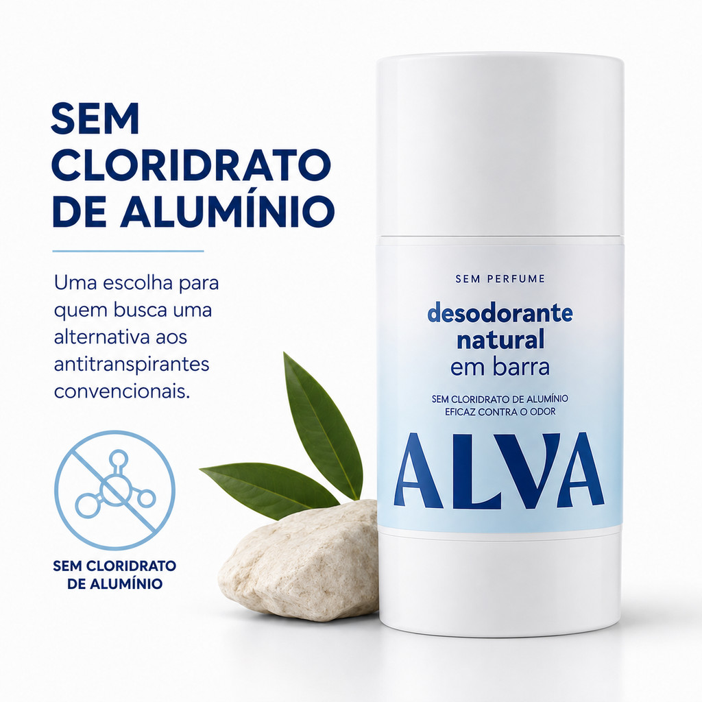 Desodorante Sem Alumínio Natural Clareador Barra 12h de proteção Esporte Alva 55g