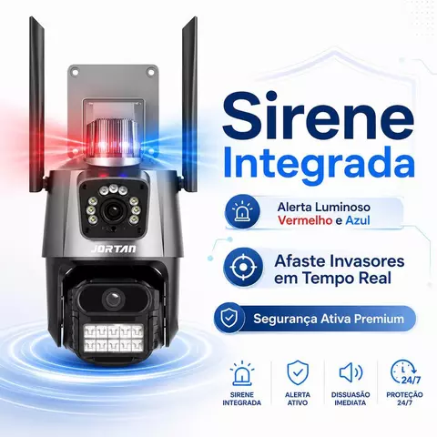Câmera de Segurança Wifi Lente Dupla 360° Externa Prova D'água Com Alarme Visão Noturna Colorida Monitoramento 2 Telas