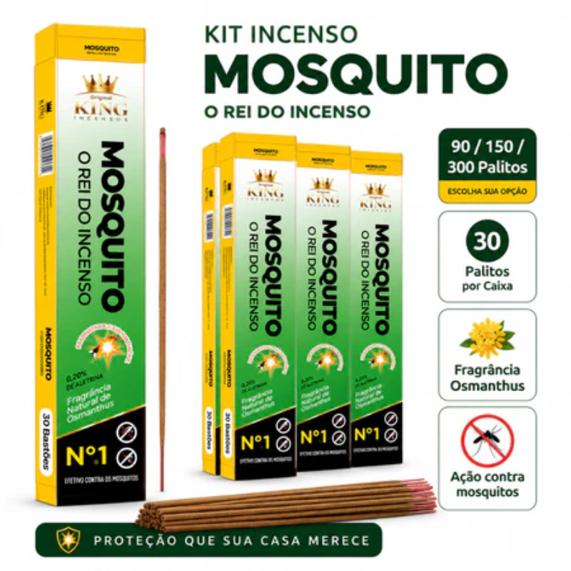Kit 90/150/300 Palitos Incenso Repelente Mata Mosquitos D-Aletrina 0,30% – Fragrância Osmanthus