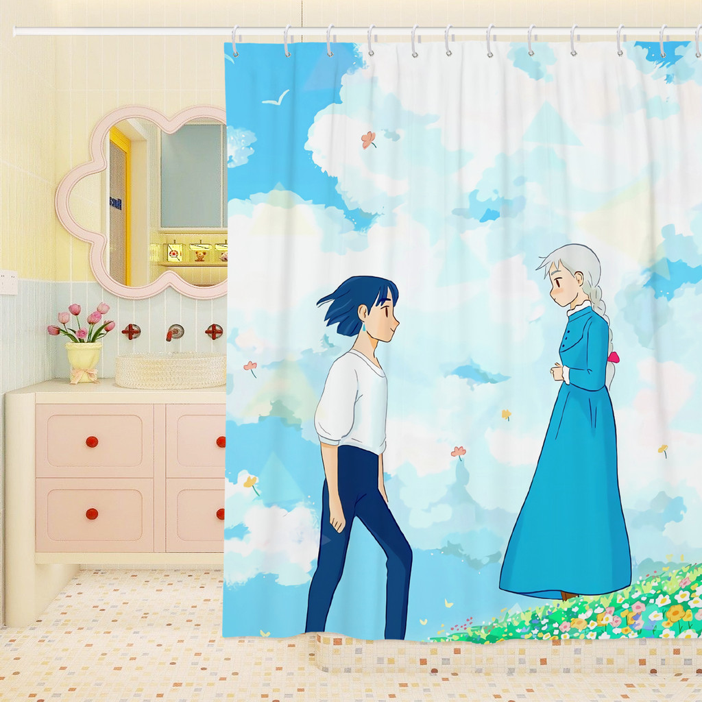 Animação de estilo japonês Hayao Miyazaki Série Cortina de chuveiro sem perfuração Divisória de vaso sanitário espessada
