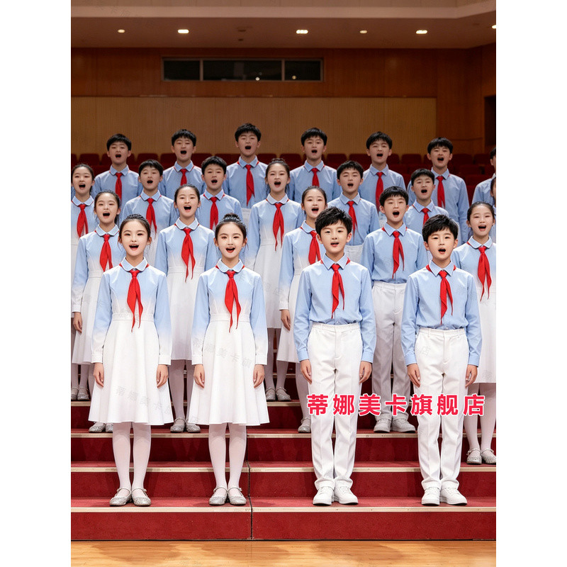Uniformes de coro infantil nove três lenços vermelhos fantasias de desempenho de recitação patriótica