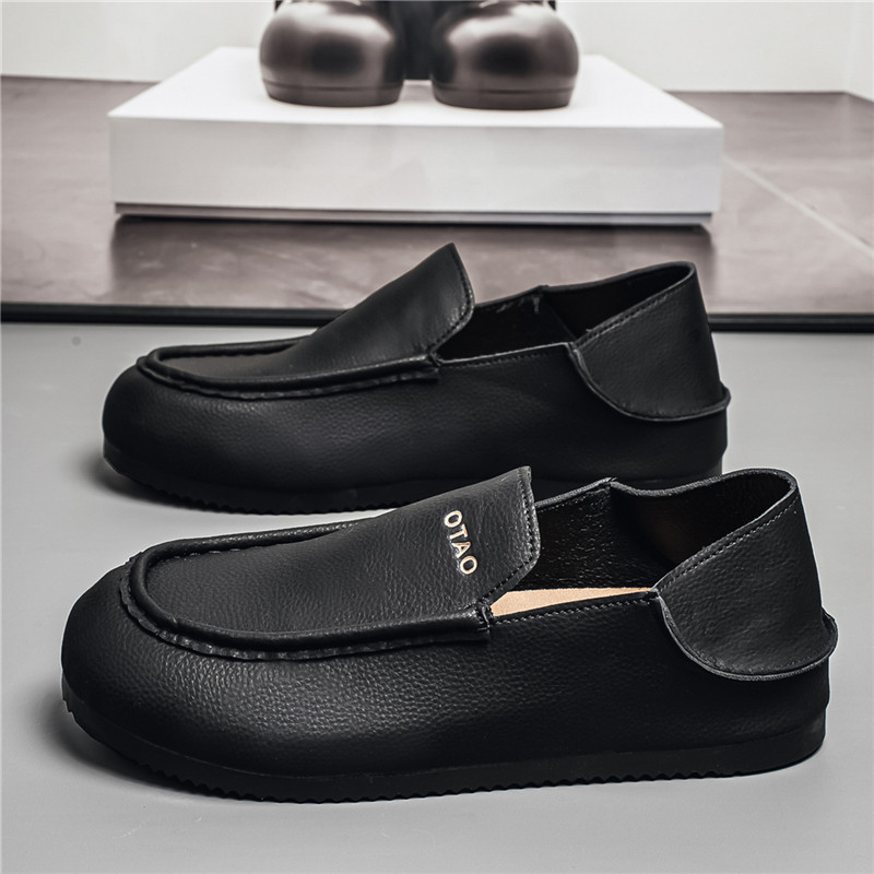 Mocassins de um Pedal sapatos masculinos sem cadarço sapatos de couro casuais preto preguiçoso meia chinelos podem pisar