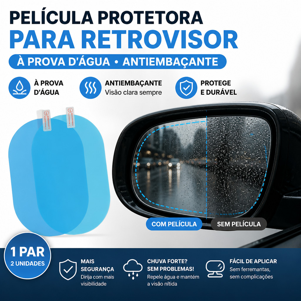 Coisas de Carro Película Protetora Para Retrovisor Automotivo Antichuva Antinevoeiro 2 Unidades Visibilidade na Chuva