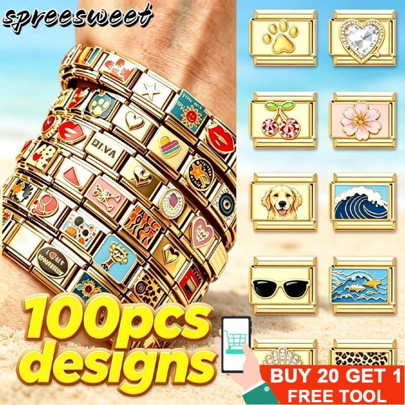 100 Amuletos Vintage Dourados Para Pulseira Modular Italiana , Links , Faça Você Mesmo , De Aço De 9 Mm