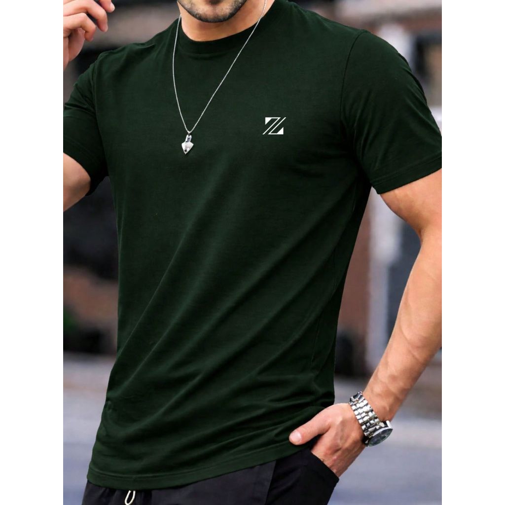 Camiseta Masculina Estampa Pequena no Peito 100% Algodão Camisa Gola Redonda Basica Confortavel