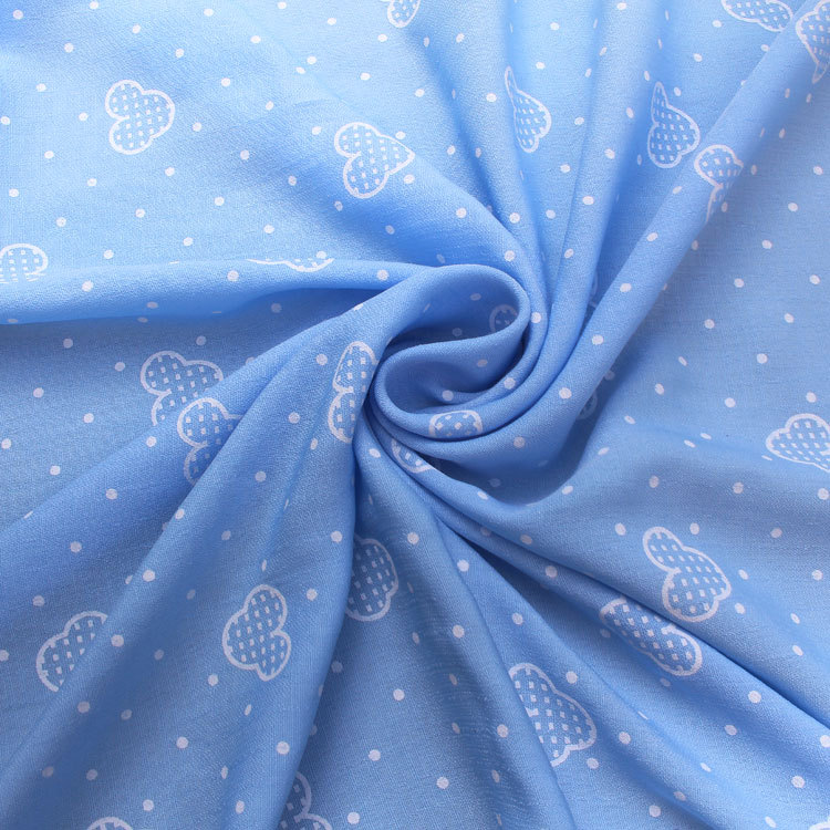 Base azul clara Offset impressão cabeça de urso pontilhada tecido de poliéster roupas vestido roupas infantis cortina to