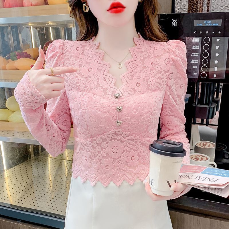 Estilo ocidental Bottoming primavera outono 2025 feminino manga comprida renda outono inverno novo estilo elegante All-M