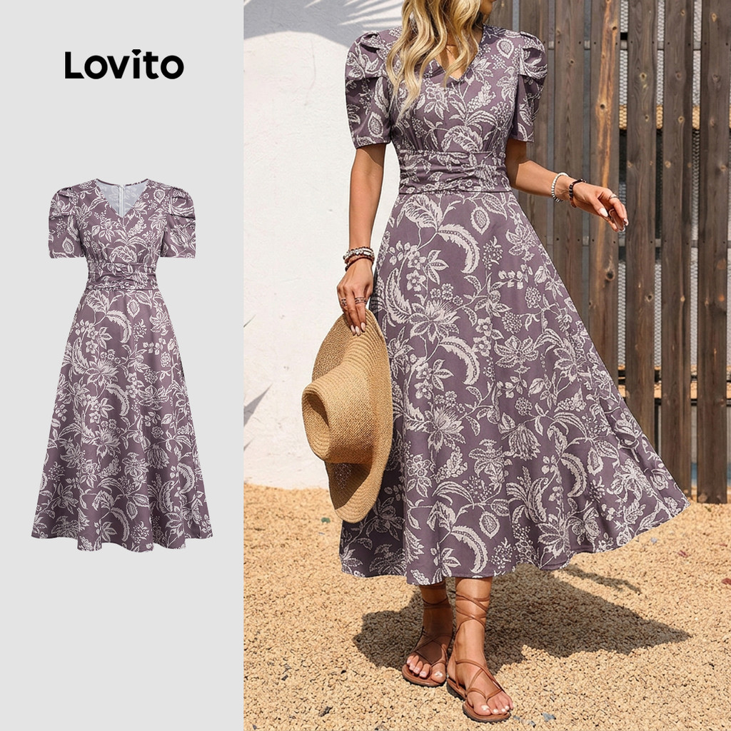 Lovito Padrão de Vestido Boho com Zíper Vestido de Primavera/verão para mulheres LBL37048