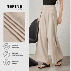 (Refine by Lovito) Calça Social Tecido Rígido Pregas Finas Bolso Cáqui Claro Trabalho PTR42P1D006
