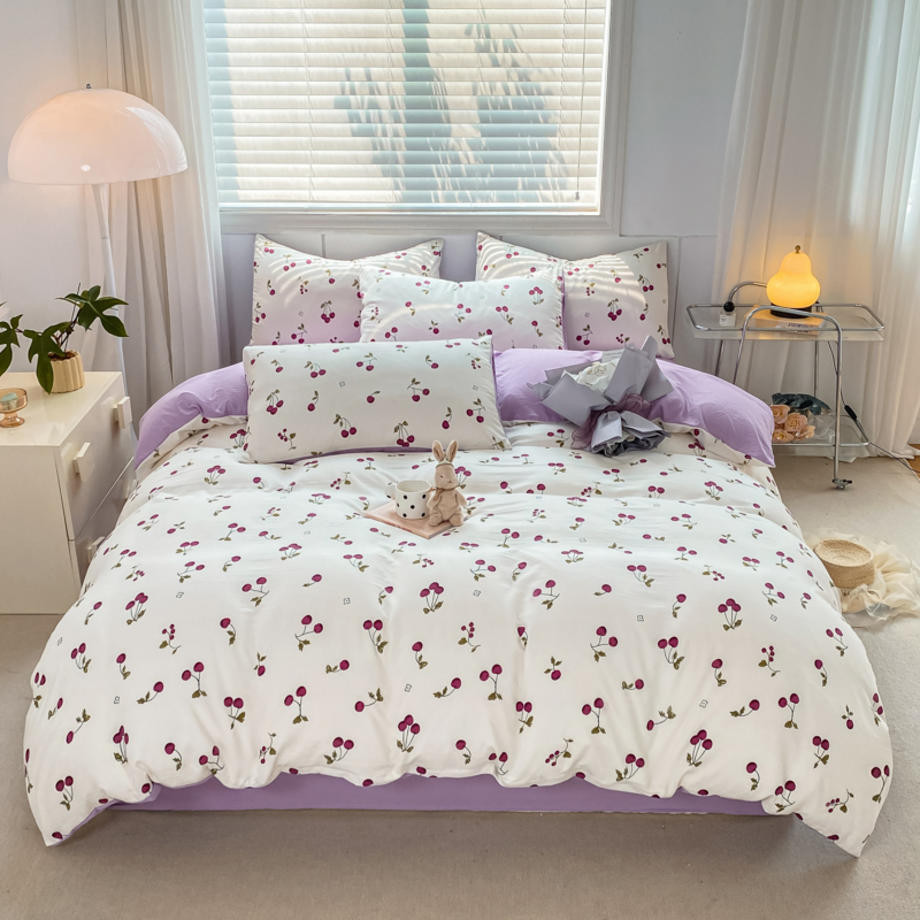 1 PC Cherry Print Edredão Cove Rcom Zíper Lavado Algodão Dupla Camada Fio Consolador Caso