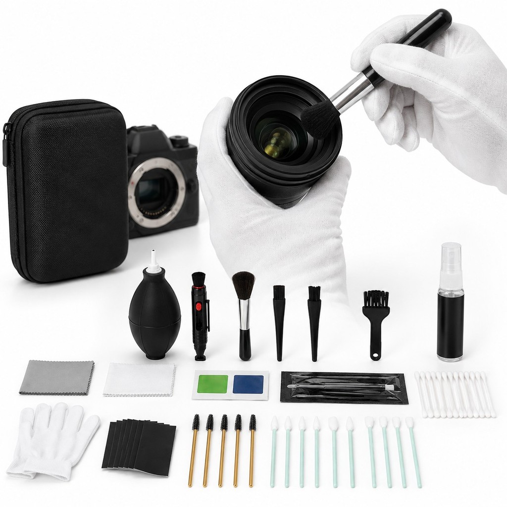 Kit Limpeza 21 Peças p/ Câmera e Lentes - Estojo c/ Luvas Anti-estáticas - Profissional