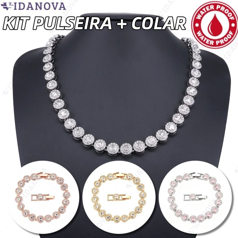 Conjunto Corrente Cubana Redonda e Pulseira Unissex Cravejada com Diamantes Prateado Hip Hop-VI