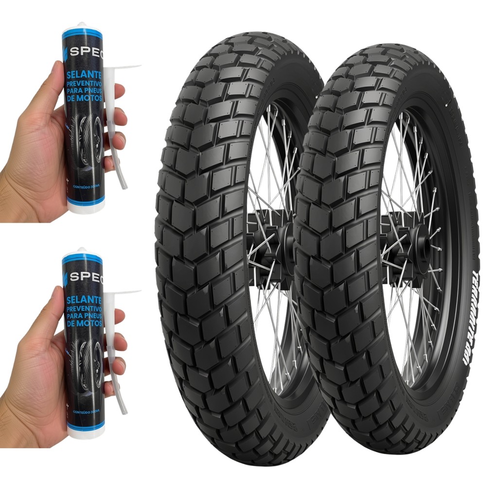 Kit Par Pneu 90/90-19 + 110/90-17 Eurogrip Terrabite + Selante Antifuro 300 ml Bros 160 Xre 190 Crosser SHI 175 Bros 150