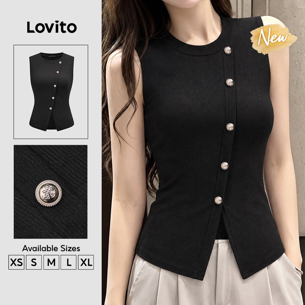 (New Arrival) Lovito Top Casual Rosa Assimétrico com Abotoamento Frontal Dividido Primavera/verão para mulheres TKK9P1D442