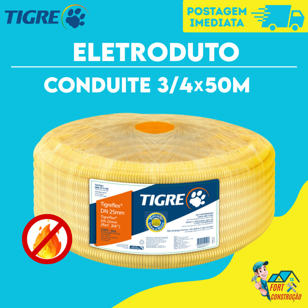 Conduite 3/4 X 50m Eletroduto Tigre Plastilit  Krona Original Rolo Mangueira Corrugada