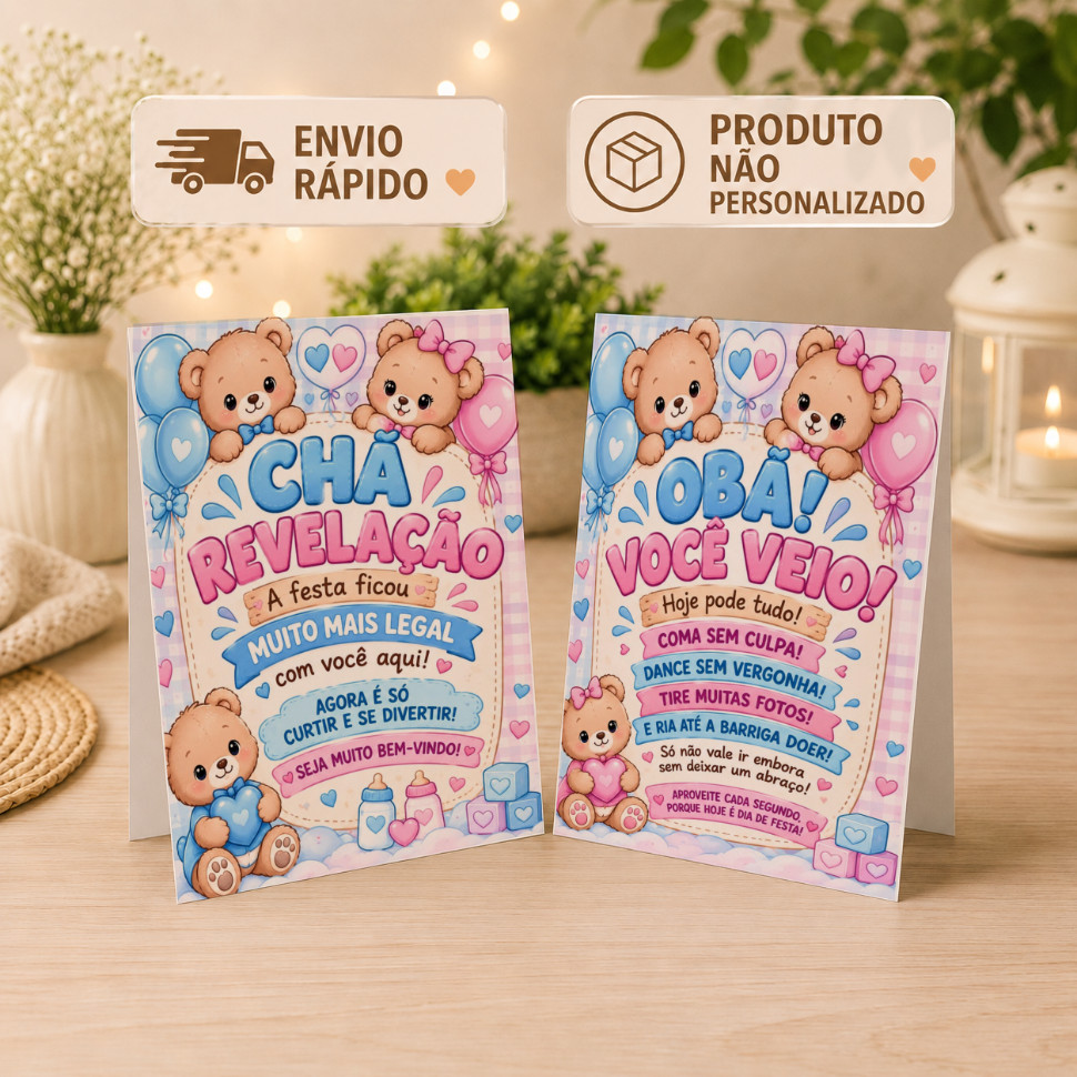 Plaquinhas de Mesa Agradecimento CHÁ REVELAÇAO AZUL E ROSA Centro de Mesa Lembrancinha de festa infantil