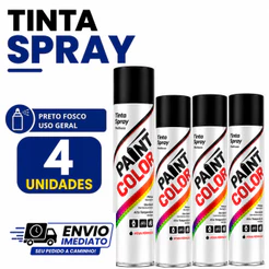 Kit 4 Tinta Spray Preto Fosco Uso Geral 400ml Paintcolor Secagem Rápida