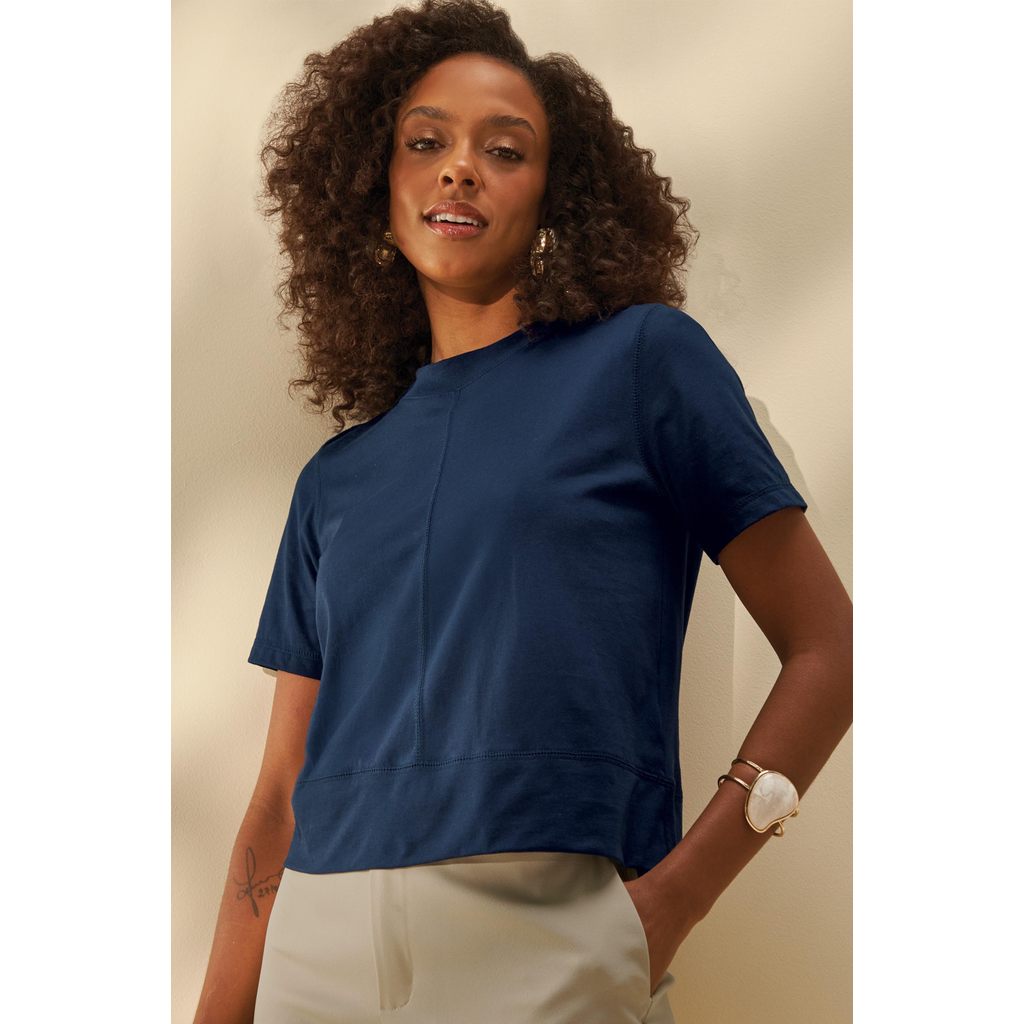 Blusa Feminina Esmera Manga Curta Marialícia Azul