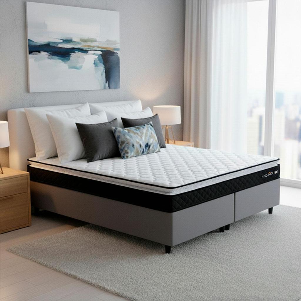 Conjunto Cama Box Queen Dakota Preto 158x198x57 Espuma D33