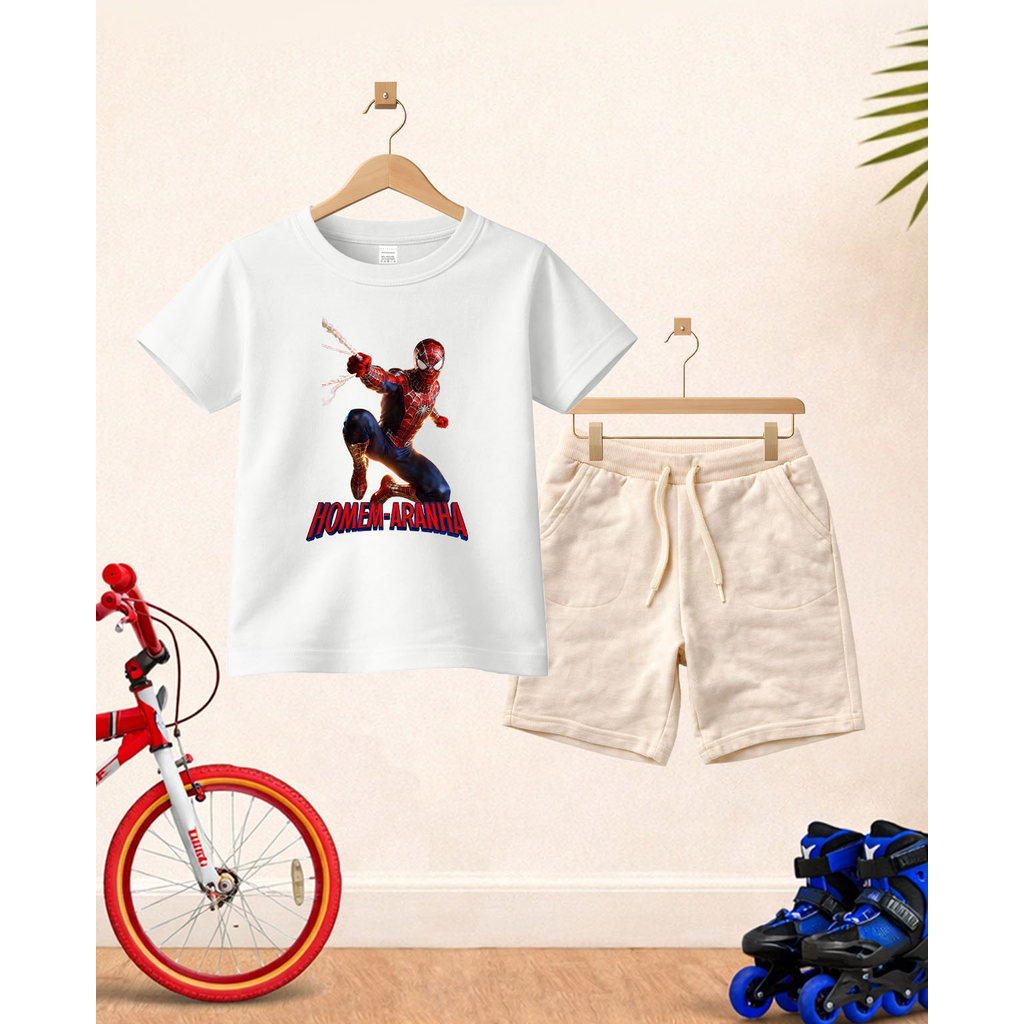 Camiseta + Short Conjunto Infantil H Aranha Desenho Conjunto De Bermuda Juvenil Conjunto De Bermuda Juvenil