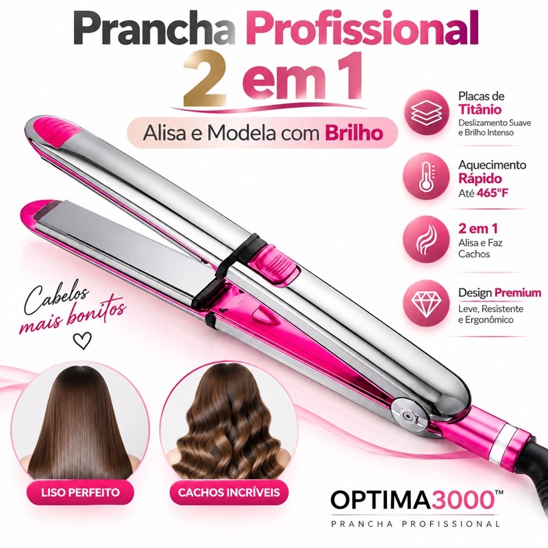Prancha de Cabelo  Super Nano Titanium Optima 3000 BIVOLT Profissional 465° F Dibea