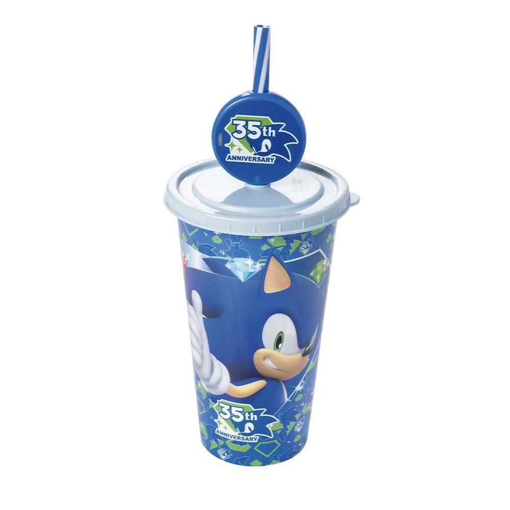Copo Sonic 35th Canudo Pin 500 ml Sega Plasútil