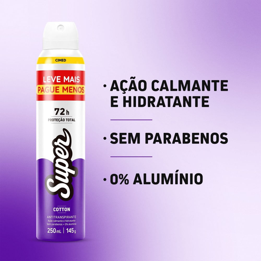 Desodorante Antitranspirante Aerossol Cimed Super Cotton 250ml — imagem 2 de 2