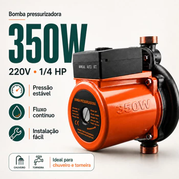 Bomba de Água Pressurizadora 350W 220V Automática para Residência Chuveiro Torneira Alta Vazão Silenciosa