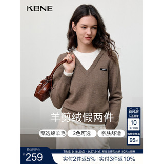 [Blogger mesmo estilo] KBNE32 Cashmere Preppy Sweater 2026 Inverno Novo estilo com decote em v falso Top de malha de dua