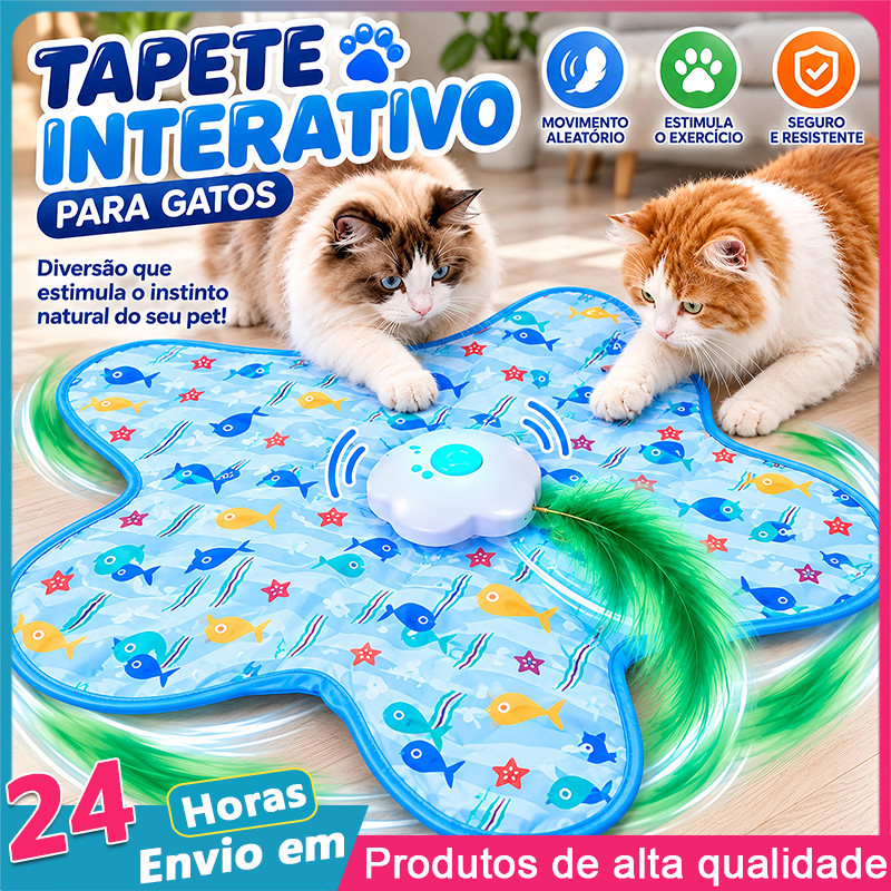 Brinquedo Interativo Automático para Gatos Tapete Elétrico com Pena Giratória Estimula Instinto de Caça e Exercício