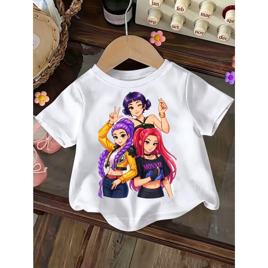 Camiseta Guerreiras do K-Pop Infantil Menina Blusa Feminina Estampada Personagens Kpop