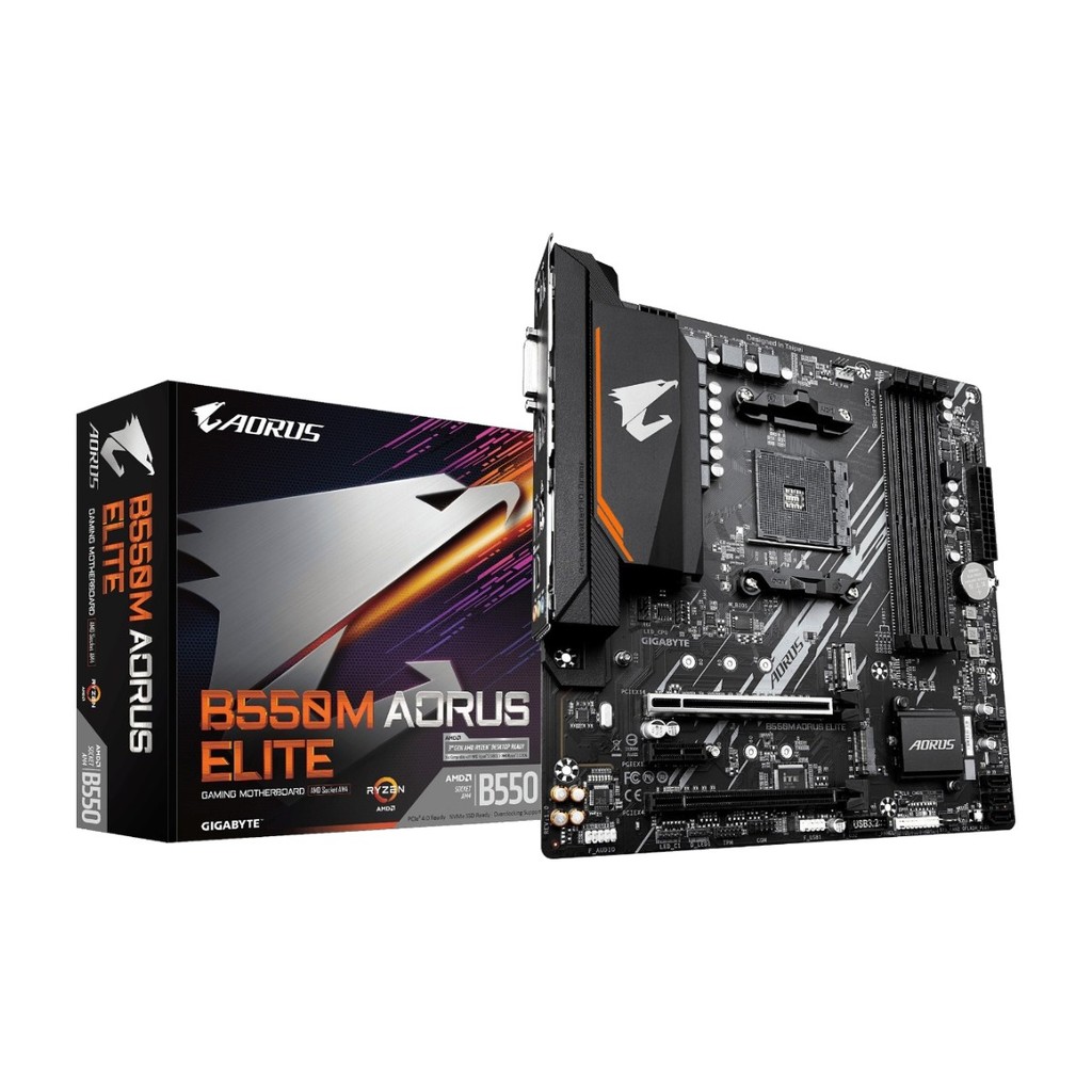 Placa Mae Gigabyte B550M Aorus Elite PCIe 4.0/3.0 M.2 Duplos, Compativel Processador Ryzen AMD
