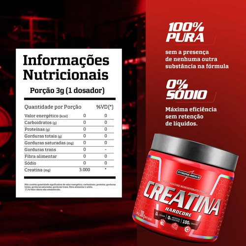 Creatina Hardcore Monohidratada 100% Pura IntegralMédica 300g Sem Sabor — imagem 2 de 2