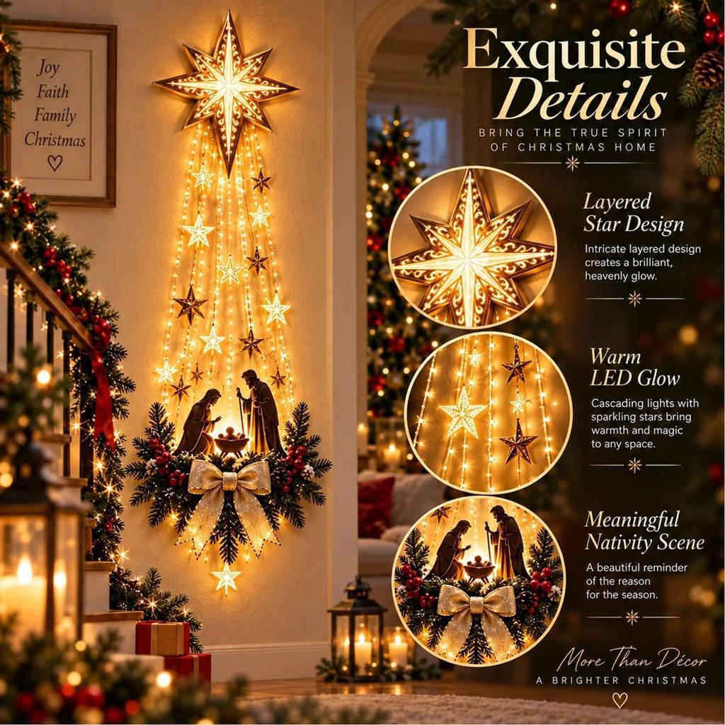 Decoração De Parede De Natividade Iluminada 2D Acrílico Estrela Ornamento 30cm Presépio De Natal Arte mueadsybr
