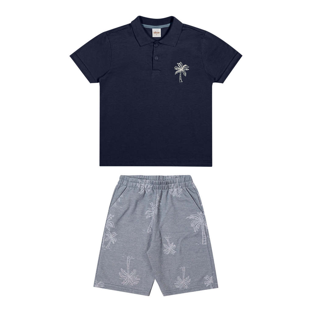 Conjunto Polo Infantil Menino Coqueiros Elian Azul