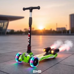 Patinete Infantil Turbo Nitro 3 Rodas LED Fumaça Bluetooth Dobrável Luz e Música
