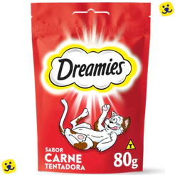 Petisco Snack Macio Dreamies Sabor Carne Gatos Adultos 80g