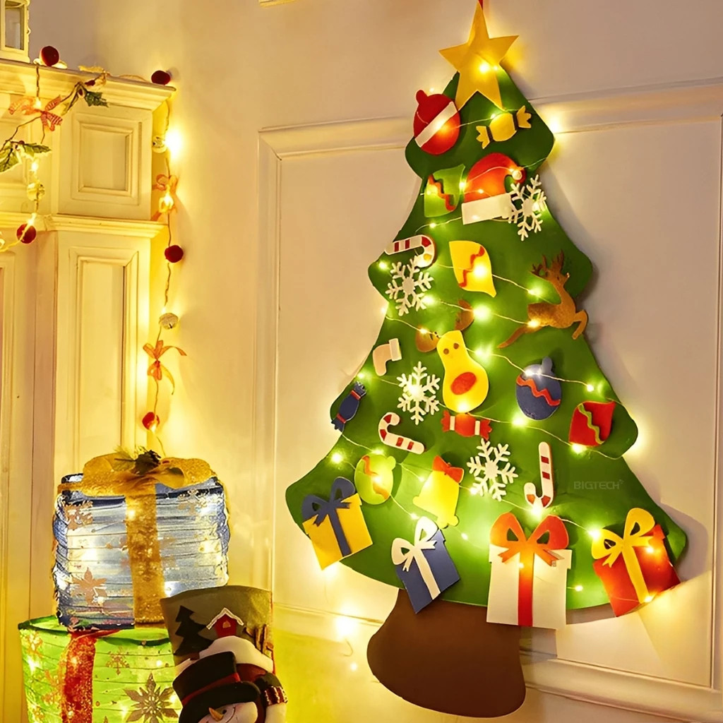 Árvore De Natal De Feltro DIY 32 Enfeites Parede Festa Corda Decoração Natalina Ambientes Internos — imagem 2 de 2