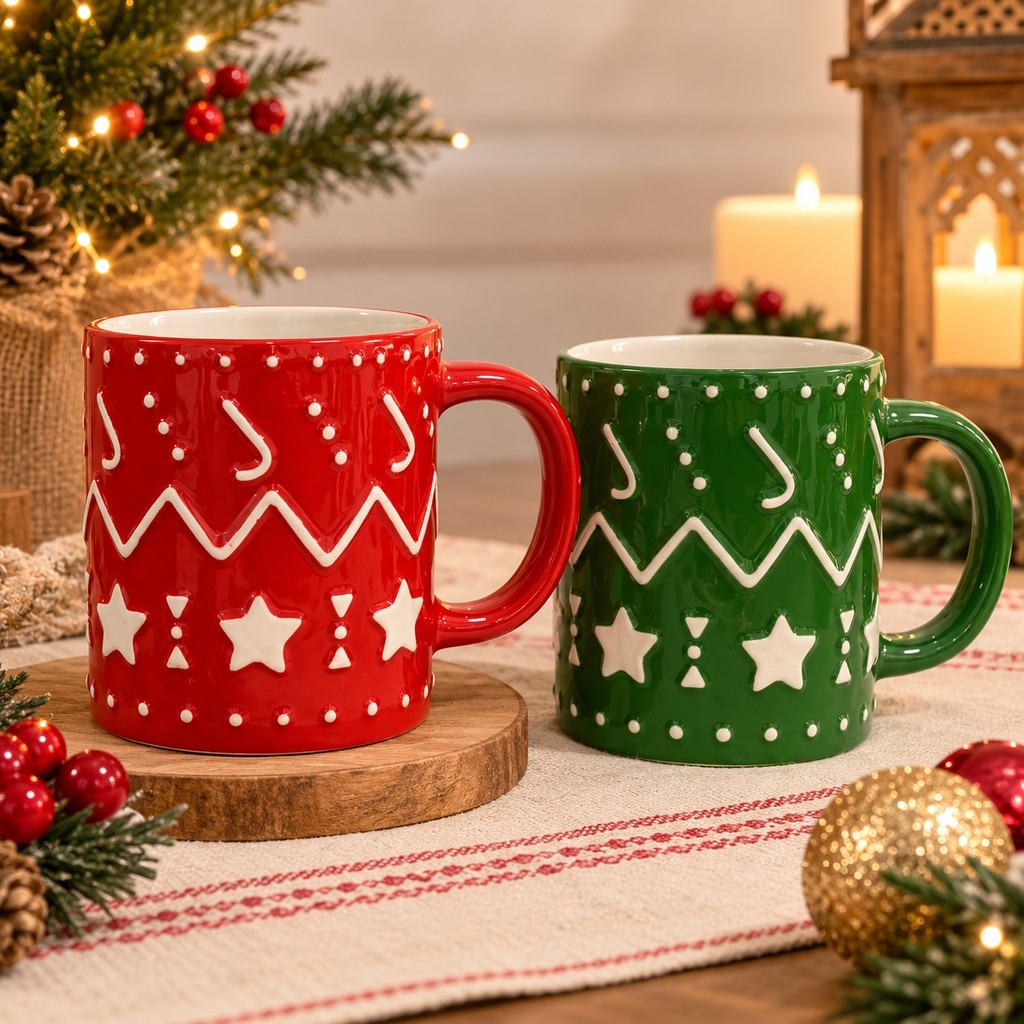 Caneca De Natal Figuras Natalinas 3D Cerâmica 320ml Para Decoração E Presente