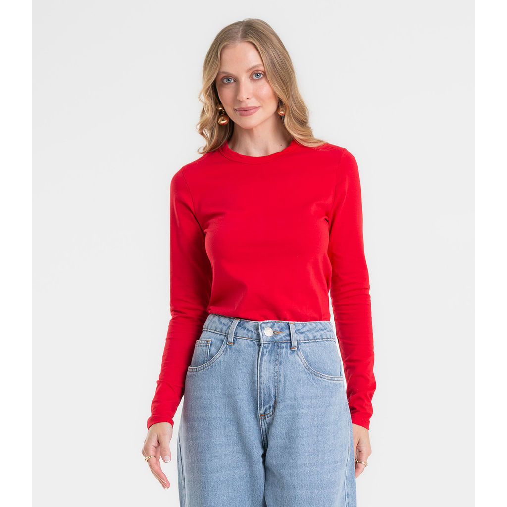 Blusa Feminina Manga Longa Cotton Básica Rovitex Vermelho