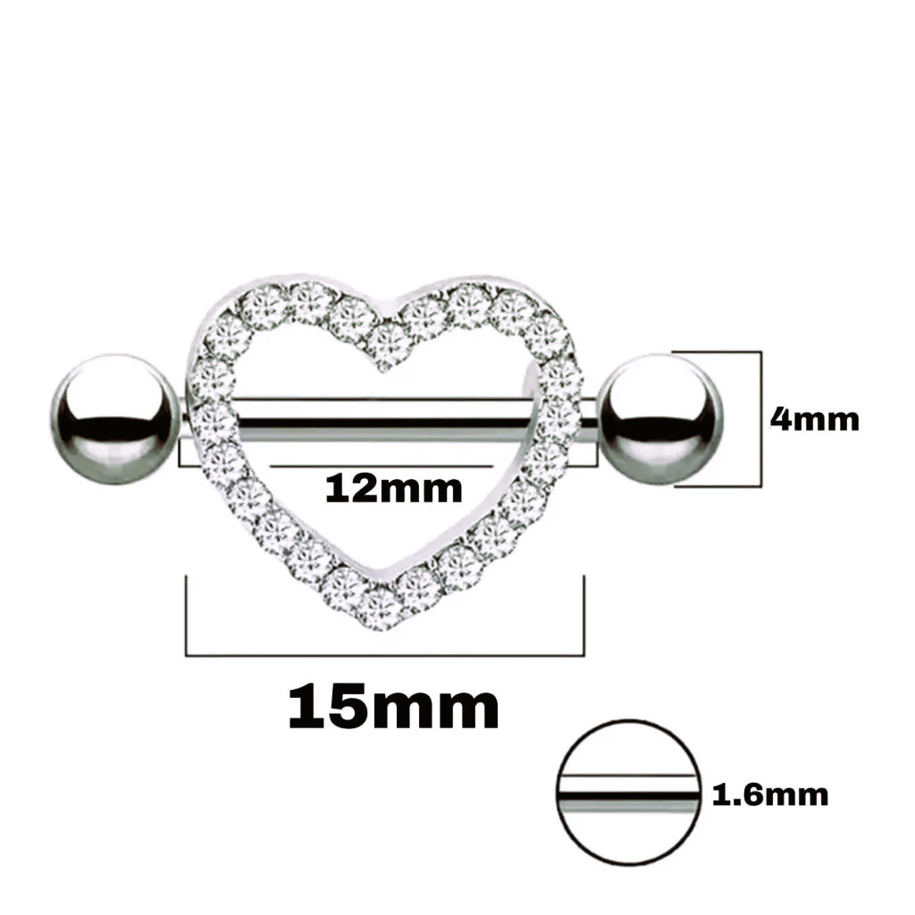 kit 2 Piercing Coração mamilo peito seio de Aço Cirúrgico Cravejado Zircônia — imagem 2 de 2