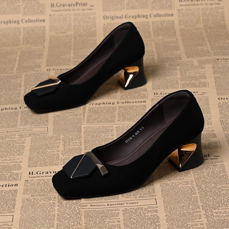 Sapatos de salto alto femininos, bico quadrado, salto anatômico, estilo retrô e elegante, salto grosso, tamanhos 34-40.