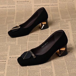 Sapatos de salto alto femininos, bico quadrado, salto anatômico, estilo retrô e elegante, salto grosso, tamanhos 34-40.